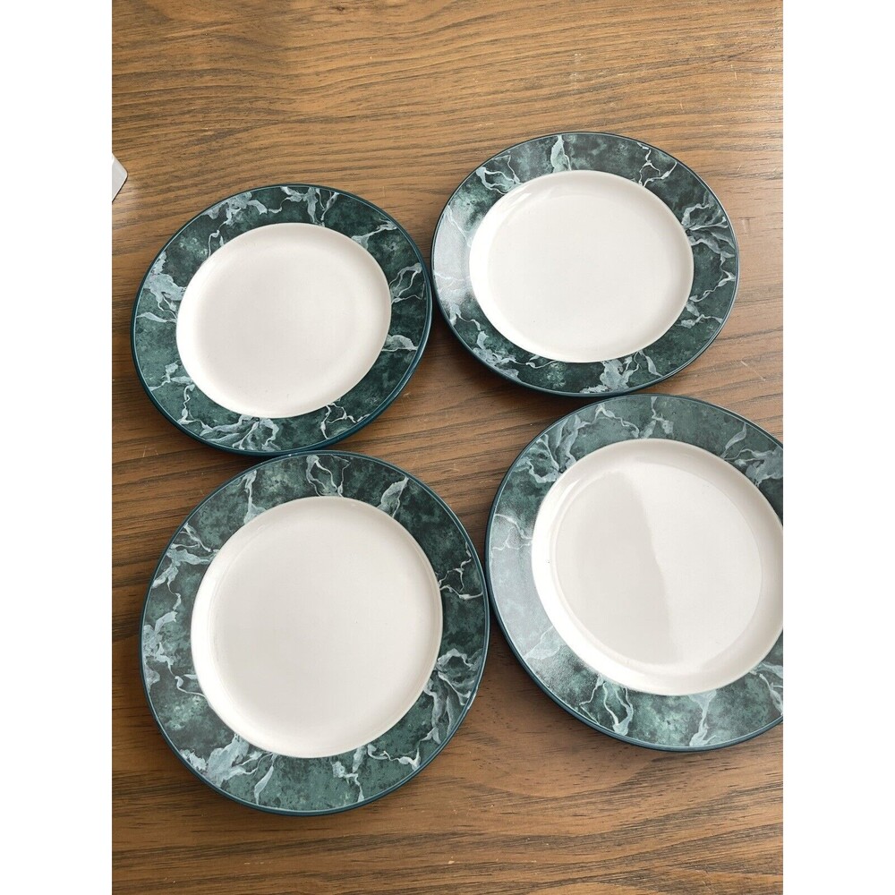 1991 Newcor ATLANTA 7118 Green Marble Effect Stoneware 7.75" Salad Plate Set 4